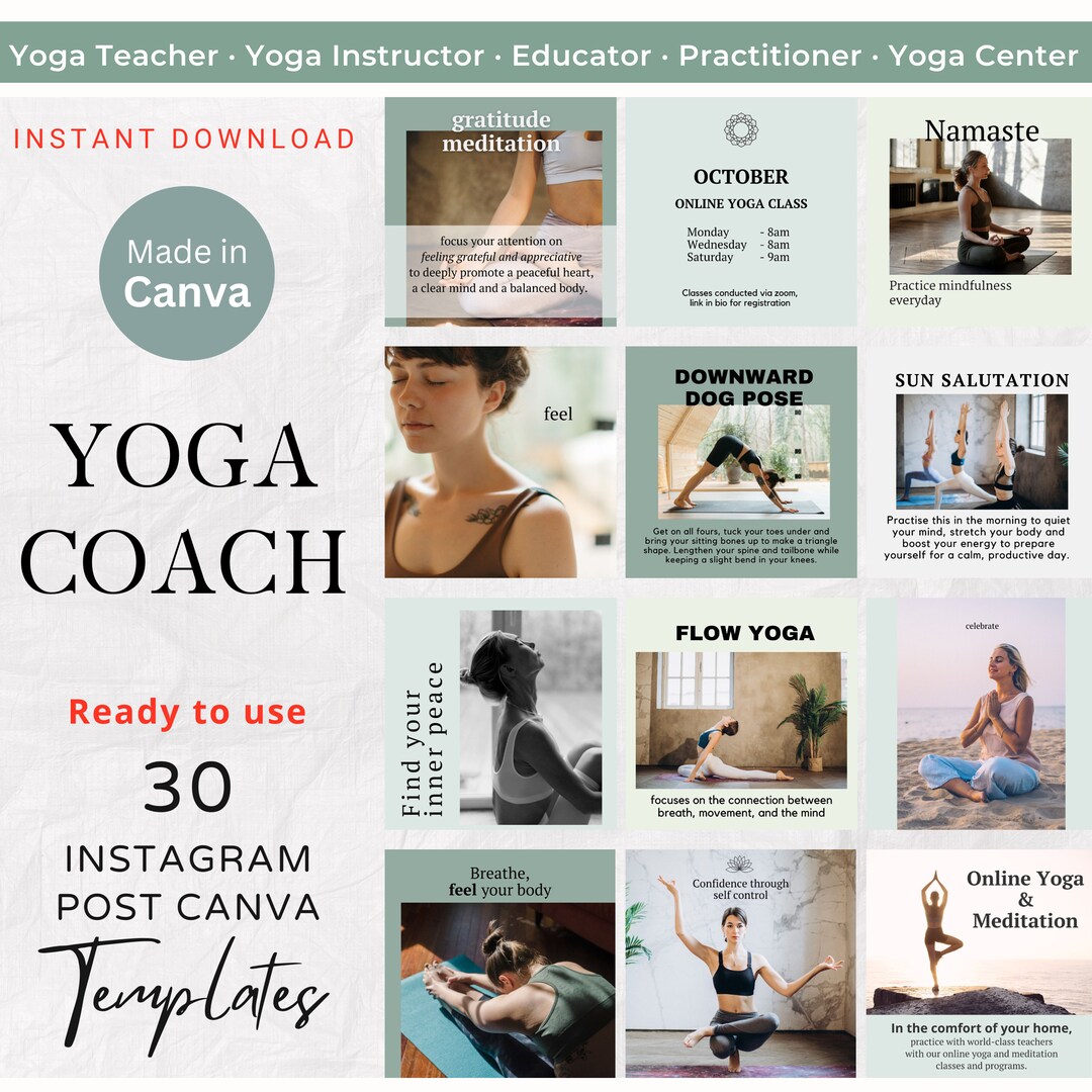 30 Yoga Coach Instagram Post Canva Template Yoga Studio Social Media ...