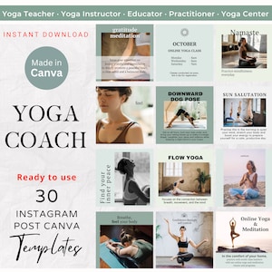 30 Yoga Coach Instagram Post Canva Template Yoga Studio Social Media ...