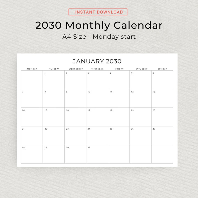 10 Years Calendar 2024 to 2033 Calendar PRINTABLE Landscape 10 Years