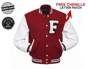 Maroon and White Varsity Jacket Maroon Letterman American Fashion Bomber Basketball Jacket