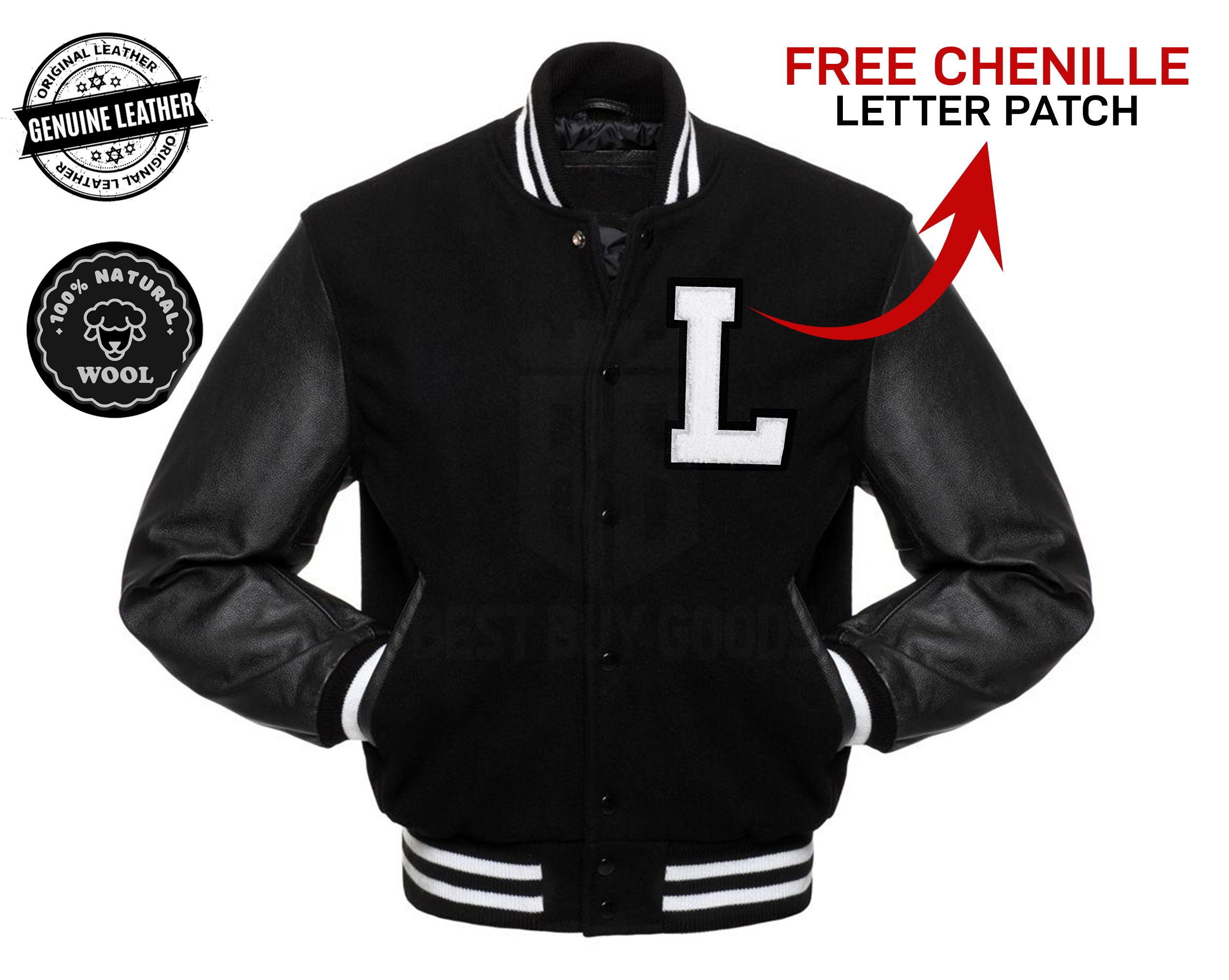 Mens Black Letterman High School Jacket Black Wool and Leather Etsy
