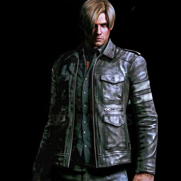 Resident Evil 6 Black Leather Jacket Leon Kennedy Jacket Striped Genuine Cowhide Biker Jacket Gift for Him Costume Jacket