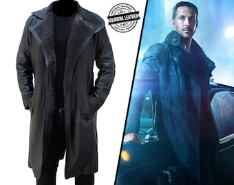Ryian Gosling Blade Runner 2049 Langer Mantel | Herren Echtleder Schwarzer Pelzmantel