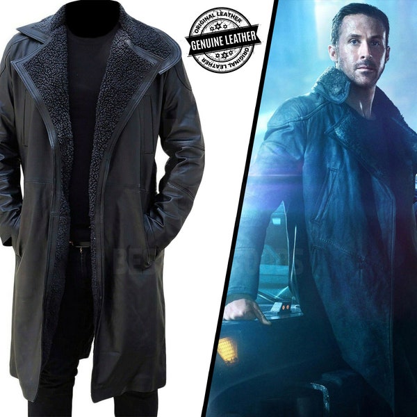 Ryan Gosling Blade Runner 2049 Abrigo largo / Abrigo de piel negro de cuero real para hombre