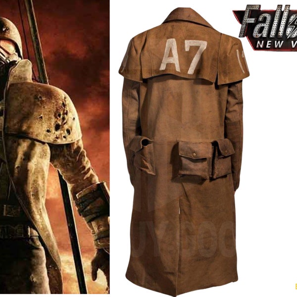 NCR Veteran Ranger Fallout Cappotto New Vegas Duster cappotto lungo NCR Marrone Ranger Cappotto in pelle scamosciata A7 Duster fallout costume cosplay Fallout 4 Cappotto