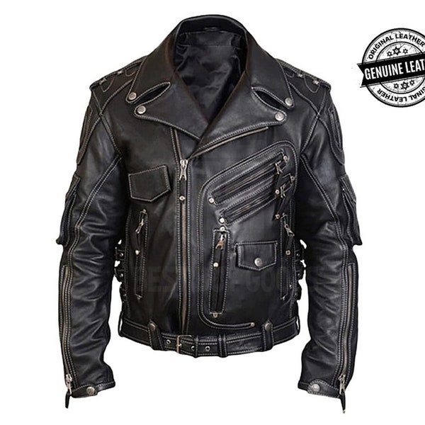 Biker Heavyweight Jacket for Mens Racing Jacket Genuine Top Grain Motorcycle Riders Leather Jacket