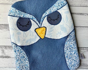 Blue Owl Hot Water Bottle Cover / Hottie Cover – Handmade with repurposed Australian wool.