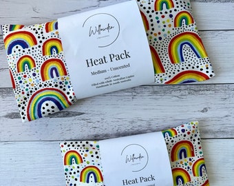 HEAT/COOL Packs in 2 Sizes - Rainbow Dots! Made with 100% Cotton & Filled with Australian Lupins | Removeable and Washable Cover | Scented