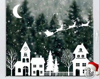 Christmas Village Window Sticker - Dizzy Duck Village Houses Window Decal Xmas Decoration