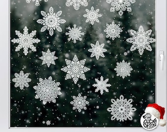 18 Christmas Snowflake Window Cling Stickers - Dizzy Duck Designs Window Decals