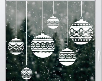 8 Nordic Bauble Xmas Window Clings Stickers - Dizzy Duck Scandi Christmas Window Decorations