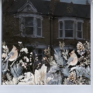 Wiederverwendbare Fensteraufkleber mit Wintermotiven wie Kiefern, Vögeln und Laub | Ideal für weihnachtliche Dekorationen zu Hause und im Geschäft