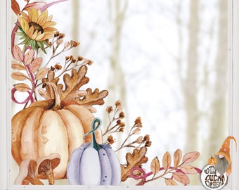 2pk Autumn Window Decals - Sunflower Pumpkin Window Clings - Autumn Leaves Fall Flower Décor for Windows - Classy Halloween by Dizzy Duck