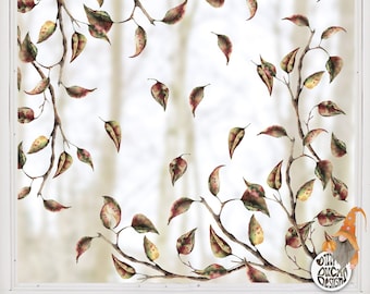 2x Reusable Fall Window Sticker - Double Sided Seasonal Autumn Leaves Corner Window Decal Cling Decoration by Dizzy Duck