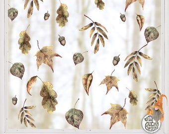 Autumn Leaves Window Sticker Set - Seasonal Fall Home Shop Window Decals Clings by Dizzy Duck