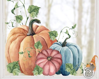 2x Pumpkin Window Sticker Corners - Reusable Double Sided Fall Halloween Corner Window Decals for Autumn Home Shop Windows