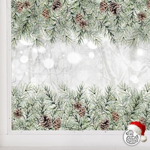 Christmas Window Sticker - Pine Cone Border Xmas Window Decal Decoration by Dizzy Duck