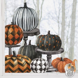 2pk Pumpkin Window Decals - Orange Black White Halloween Pumpkin Décor - Spooky Season Decals - Autumn Fall Window Clings by Dizzy Duck