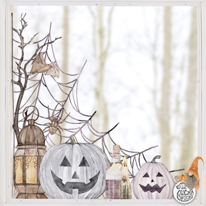2er Set Halloween Fensteraufkleber - Spinnennetz Kürbis Laterne Gruselige Dekoration Aufkleber - Klassische Herbst Fensteraufkleber von Dizzy Duck