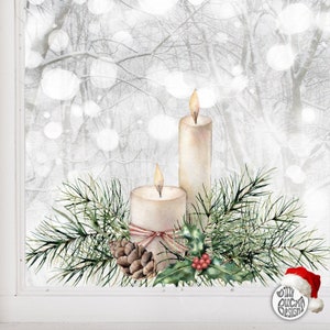 Christmas Window Cling - Pine Candle Decal Winter Window Sticker Decoration by Dizzy Duck