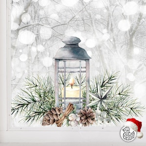 Christmas Window Sticker - Pine Lantern Winter Decal - Xmas Window Decoration by Dizzy Duck