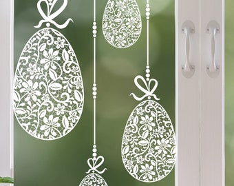 10 White Easter Egg Window Decals - Lace Bauble Window Stickers - Reusable Spring Window Cling Decorations by Dizzy Duck