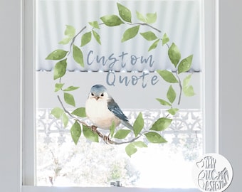 Custom Quote Text Blue Bird Window Decal | Reusable Dizzy Duck Non Sticky Cling | Wreath Bird Window Sticker