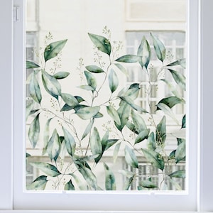 Seeded Eucalyptus Window Film Privacy Border - Watercolour Plant Leaves Window Sticker Decal by Dizzy Duck
