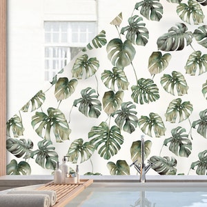 Dizzy Duck Tropical Window Film - Monstera Leaf Patterned Window Film - Privacy Frosted Window Panel Sticker Decal