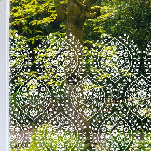 Damask Window Film Privacy Window Border - Isfahan Window Sticker Decal by Dizzy Duck