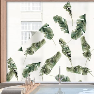 Dizzy Duck Tropical Window Film - Banana Leaf Patterned Window Film - Privacy Frosted Window Panel Sticker Decal