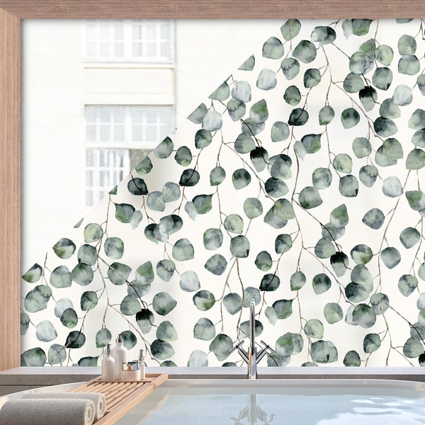 Eucalyptus Leaves Patterned Window Film - Privacy Frosted Window Panel - Decorative Privacy Film Sticker Dizzy Duck Decal
