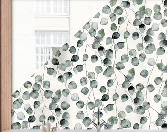 Eucalyptus Leaves Patterned Window Film - Privacy Frosted Window Panel - Decorative Privacy Film Sticker Dizzy Duck Decal