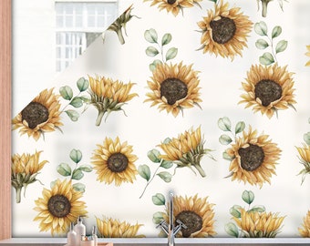 Sunflower Leaves Patterned Window Film - Privacy Frosted Window Panel - Decorative Privacy Film Sticker Dizzy Duck Decal
