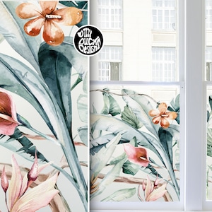 Tropical Leaves Frosted Border Window Decal - Reusable Non Sticky Cling - Rainforest Green Leaves Window Sticker by Dizzy Duck