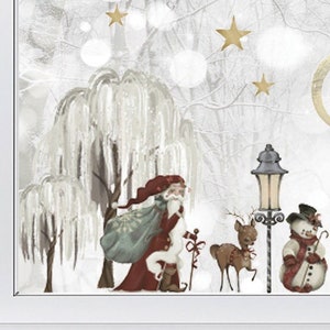 Dizzy Duck Vintage Father Christmas Winter Scene Window Decal Set - Reusable Double-Sided