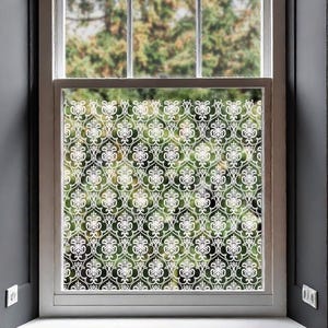 Damask Window Film Privacy Window Border - White Karim Window Static Cling Sticker Decal by Dizzy Duck