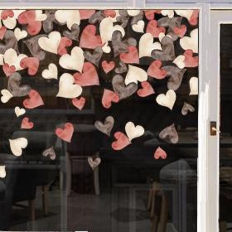 Window Drawing Hearts Valentine Hearts Window Decal Border - Reusable Double Sided Valentines ...