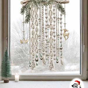 Decoração de Natal Pato Tonto para Janelas - Adesivo de Macramê Boho Reutilizável de Dupla Face