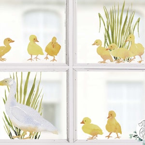 7x Duck Window Stickers - Mummy Duck and Duckling Spring Window Decal Set - Watercolour Easter Window Clings by Dizzy Duck