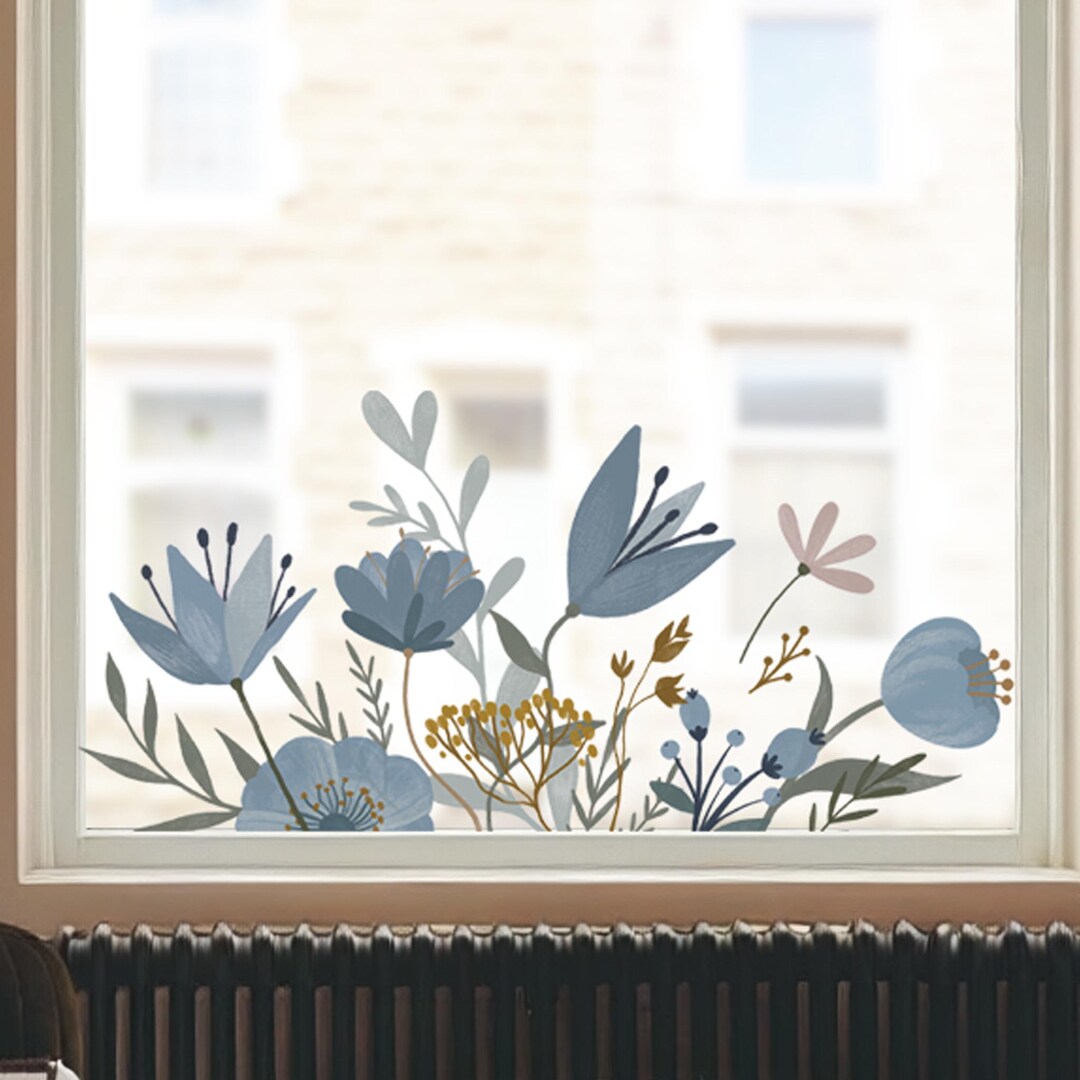 Dizzy Duck Blue Spring Flowers Reusable Cling Window Decal Border - Etsy