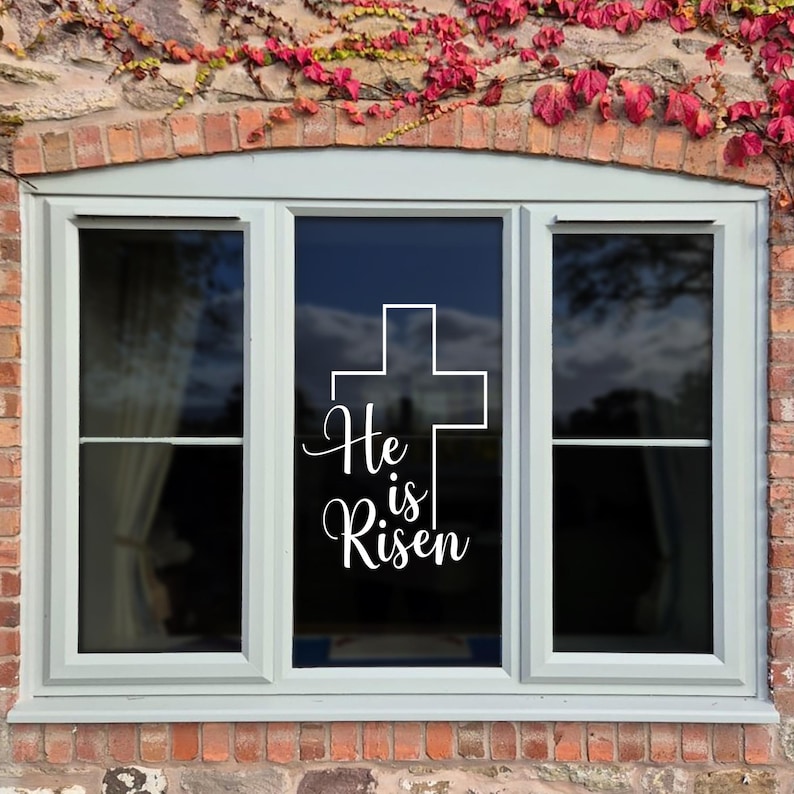 He Is Rizzen Sticker He is Risen Sticker for Windows - White Cross Window Decal - Easter ...