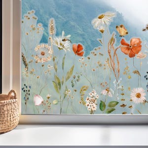 Wild Flower Frosted Window Decal - Meadow Floral Window Border Stickers for Privacy - Frosted Window Film by Dizzy Duck