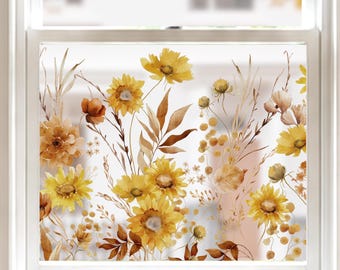 Raamstickers met zonnebloemen en bladeren als rand voor de herfst | Ideaal voor herfstdecoraties