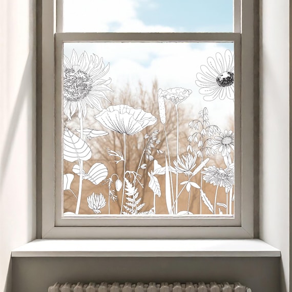 Dizzy Duck Schwarz Weiß Retro Blumen Sichtschutz Film Fenster Aufkleber Bordüre - Wiederverwendbare Kling