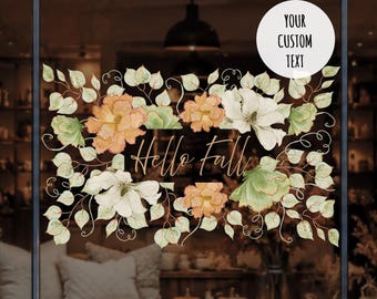 Hallo herfstbloemen raamsticker met gepersonaliseerde quote | Direct een herfstachtige raamdecoratie