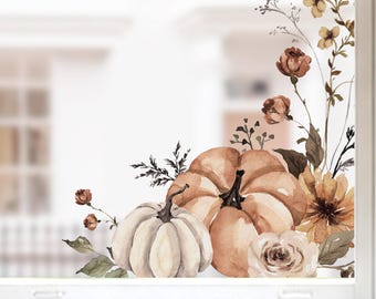 2x Aardse herfstpompoen raamsticker voor winkelhoek | Moeiteloze herfstdecoratie