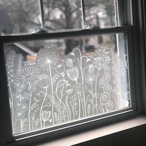 Floral Window Decal by Dizzy Duck - Frosted Privacy Window Film - Custom Size Decorative Flower Window Film Sticker - Gift for Home