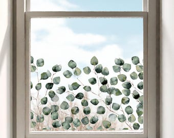 Dizzy Duck Green Eucalyptus Leaf Privacy Film Window Border Decal - Reusable Static Cling