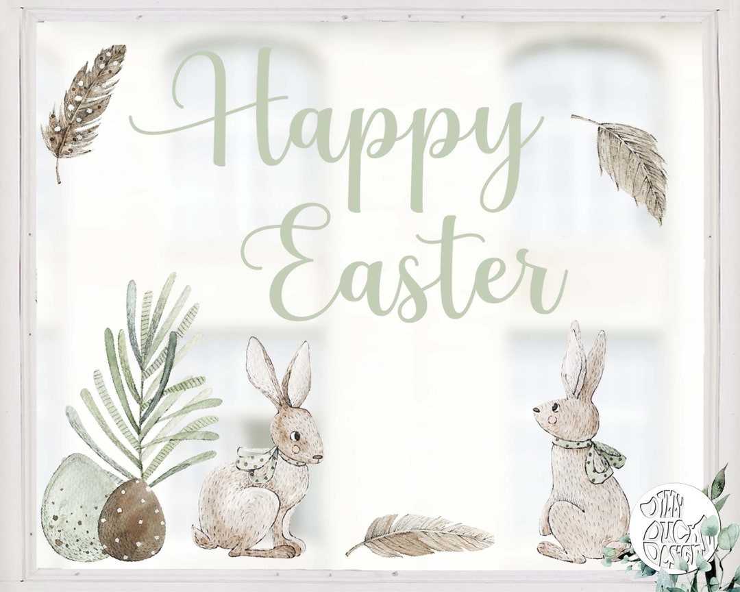 8x Easter Window Decals Easter Egg Feathers Rabbit Window Cling Happy